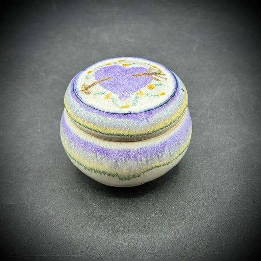 Artist Signed Pottery Trinket Box with Heart Motif
