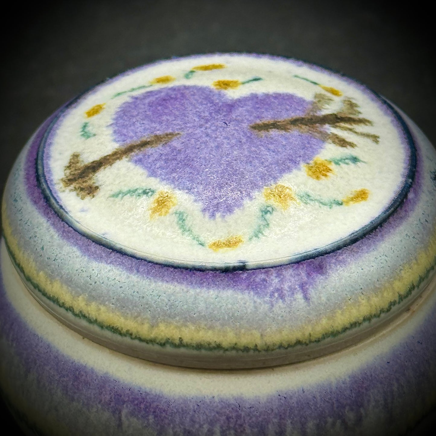 Artist Signed Pottery Trinket Box with Heart Motif