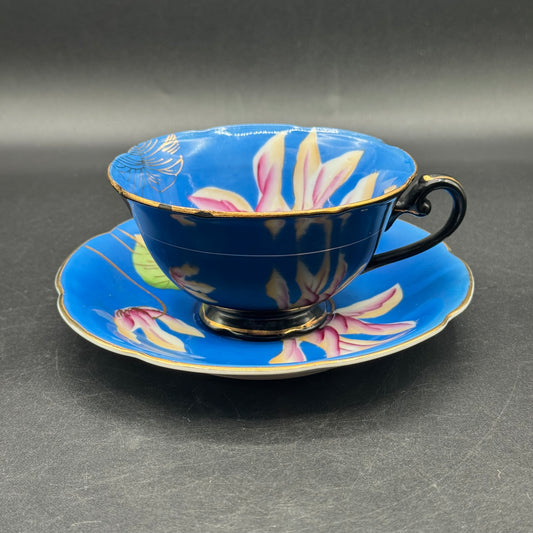 Vintage Princess Fine Bone China Blue Flower Teacup & Saucer - Made in Occupied Japan