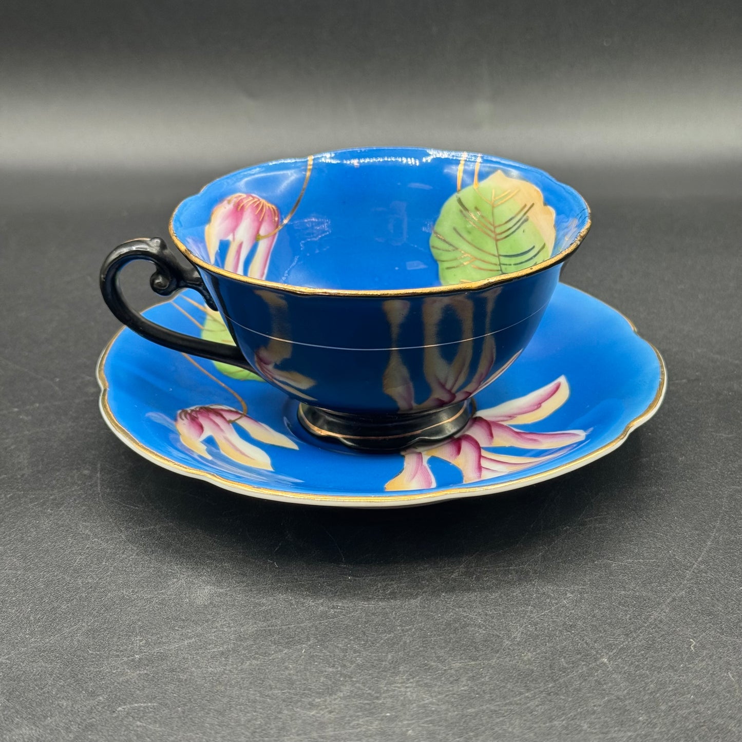 Vintage Princess Fine Bone China Blue Flower Teacup & Saucer - Made in Occupied Japan