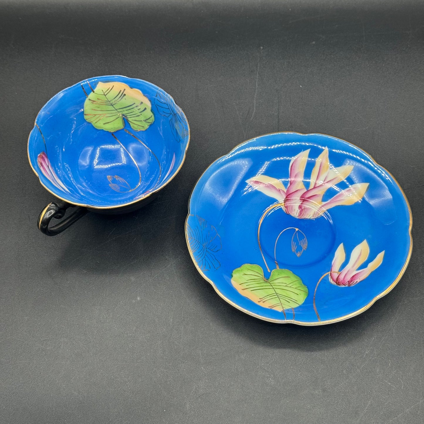 Vintage Princess Fine Bone China Blue Flower Teacup & Saucer - Made in Occupied Japan