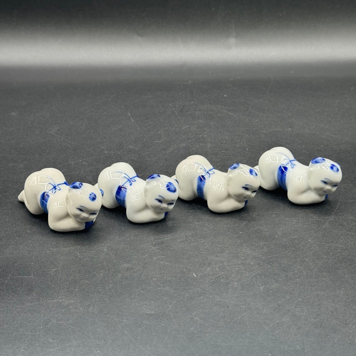Set of 4 Vintage Blue & White Crawling Baby Chopstick Rests