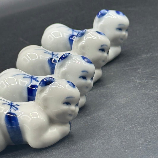 Set of 4 Vintage Blue & White Crawling Baby Chopstick Rests