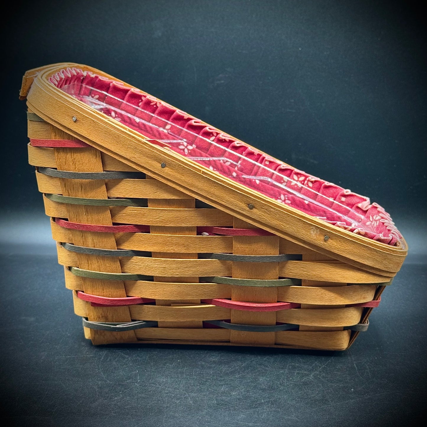 Vintage 1995 Signed Longaberger Angled Basket with Plastic Insert & Lining