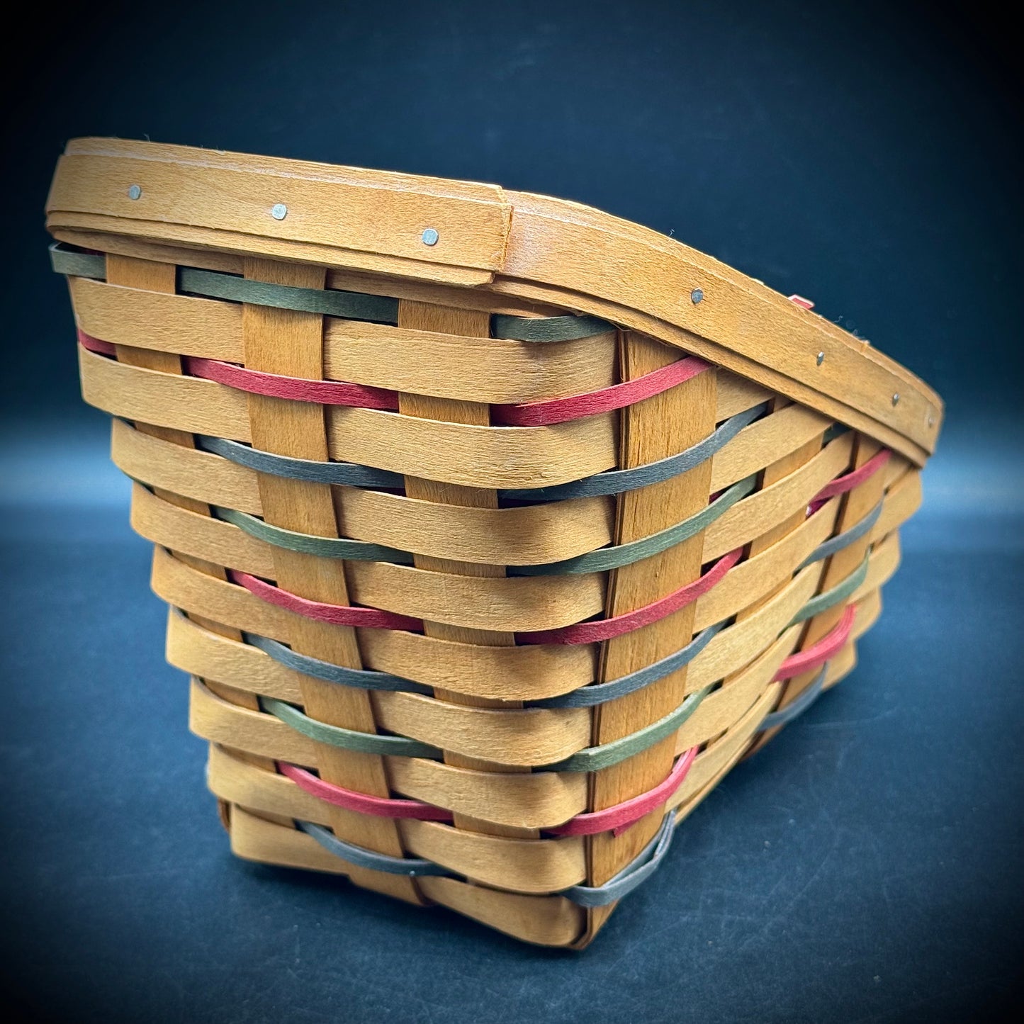 Vintage 1995 Signed Longaberger Angled Basket with Plastic Insert & Lining