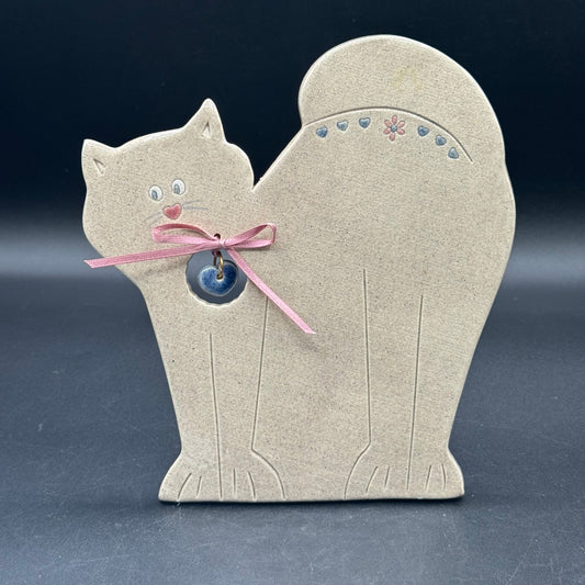 Whimsical "Creations From The Heart" Standing Clay Cat Art
