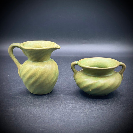 Vintage Pair of Green Pottery Attributed To Van Briggle