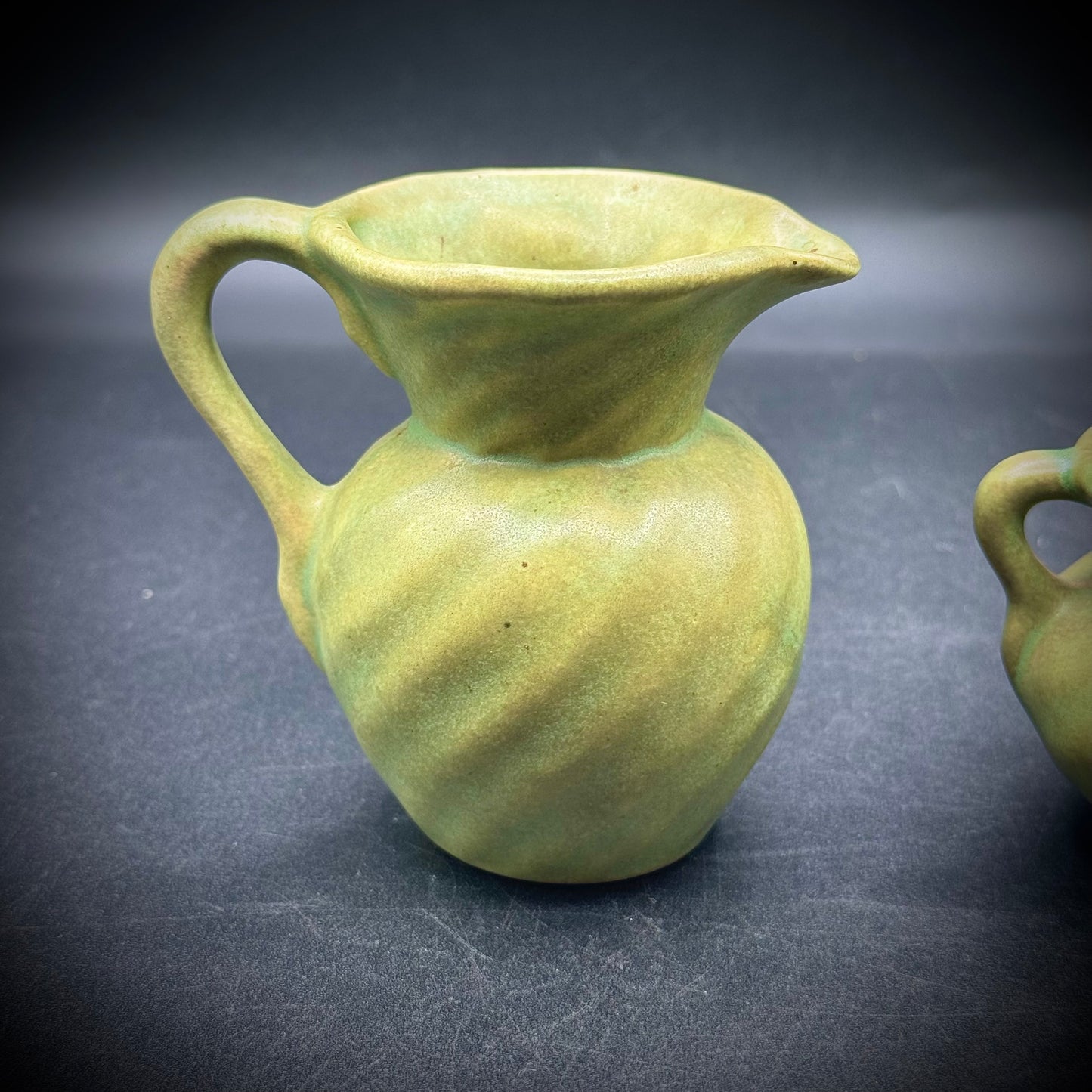 Vintage Pair of Green Pottery Attributed To Van Briggle