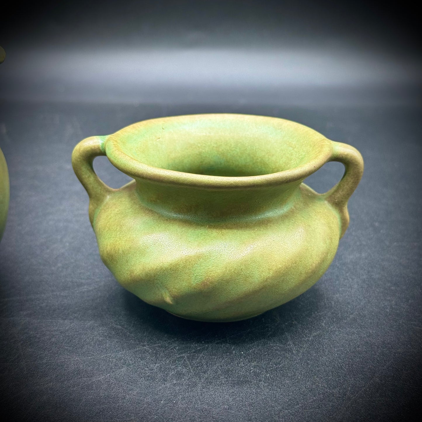 Vintage Pair of Green Pottery Attributed To Van Briggle
