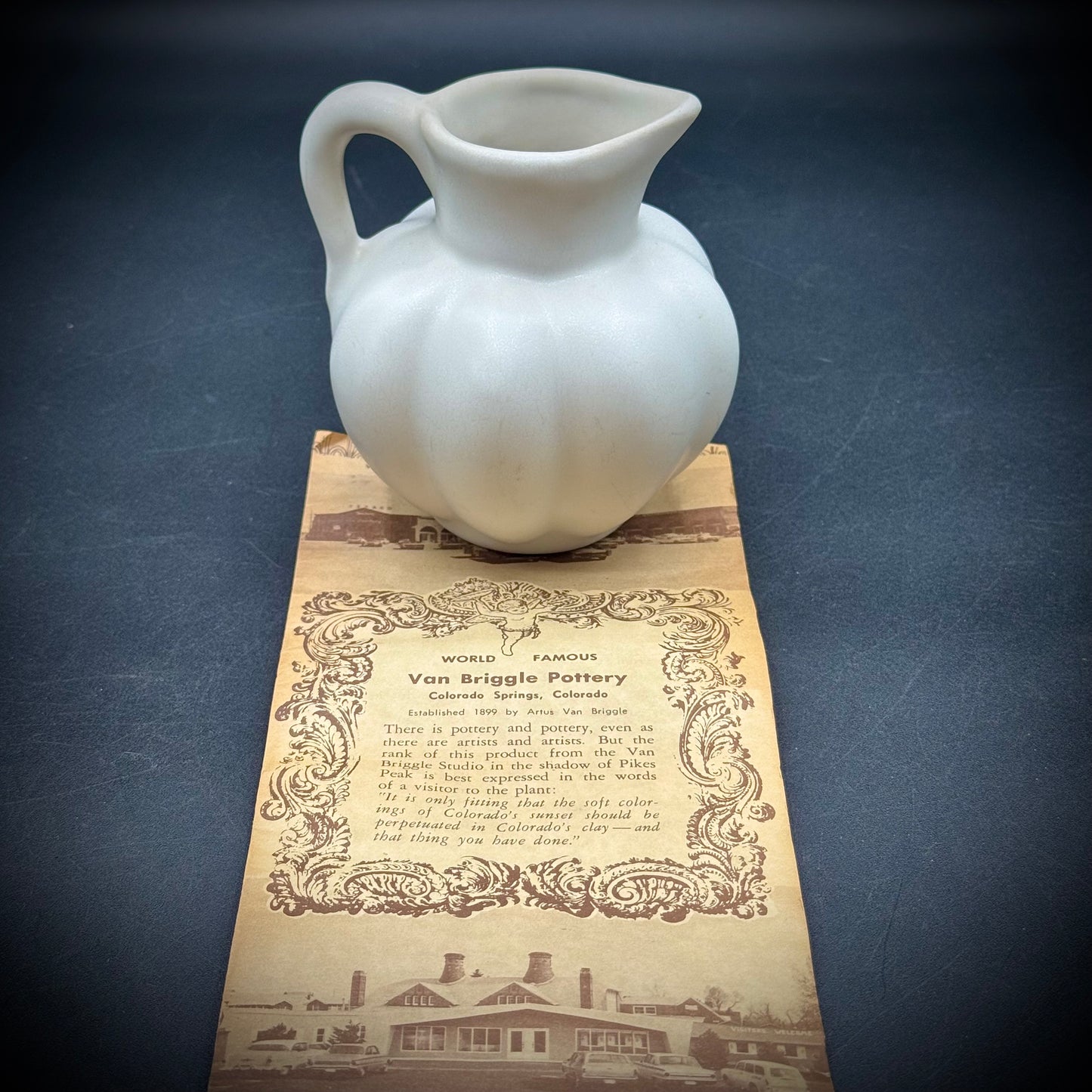 Vintage Cream Glaze Van Briggle Small Pitcher w/Original Paperwork