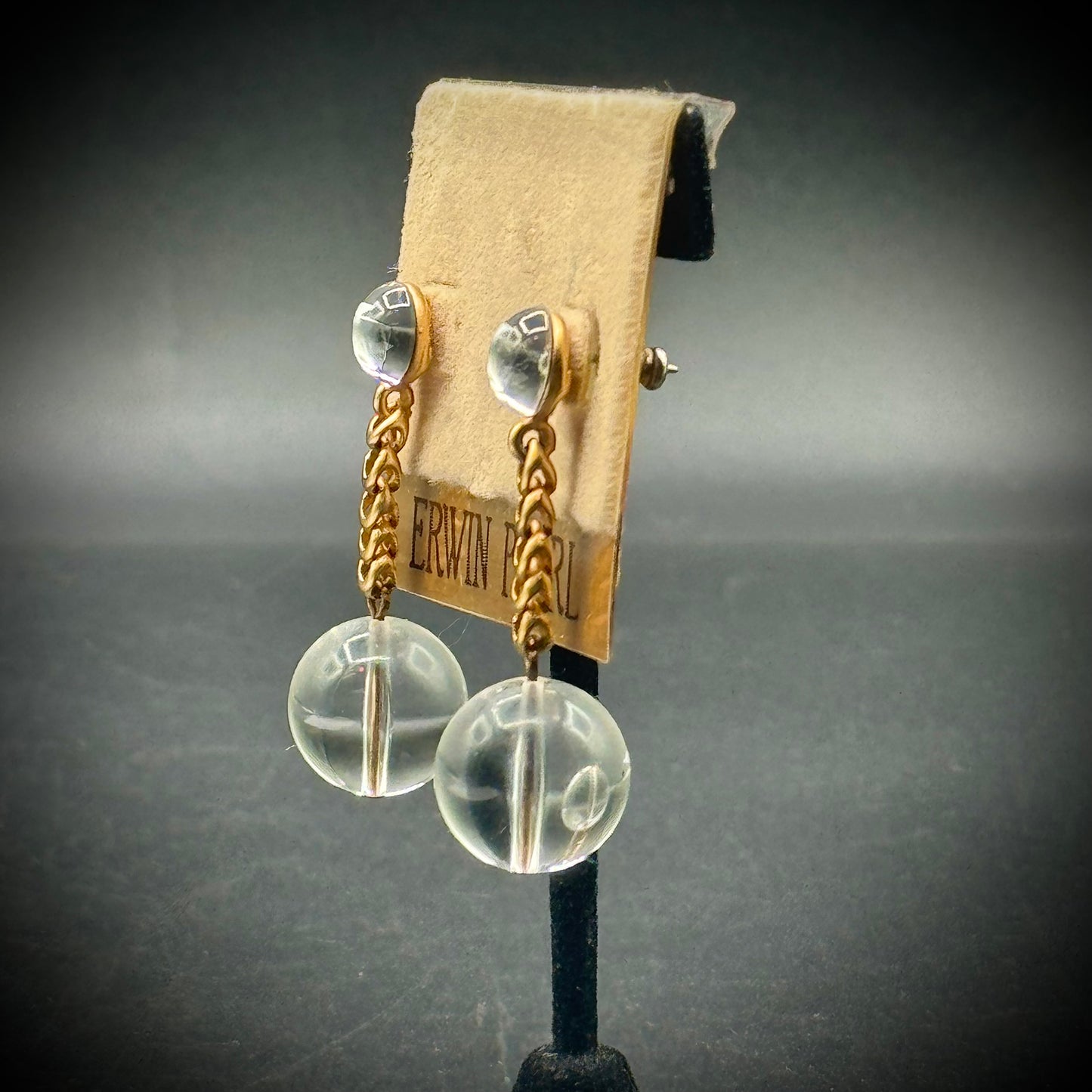 Vintage Erwin Pearl Dangle Earrings on Original Marshall Fields Backing