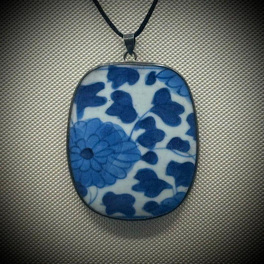 Antique Pendant with Ming Dynasty Pottery Shard Set in 925 Sterling Silver