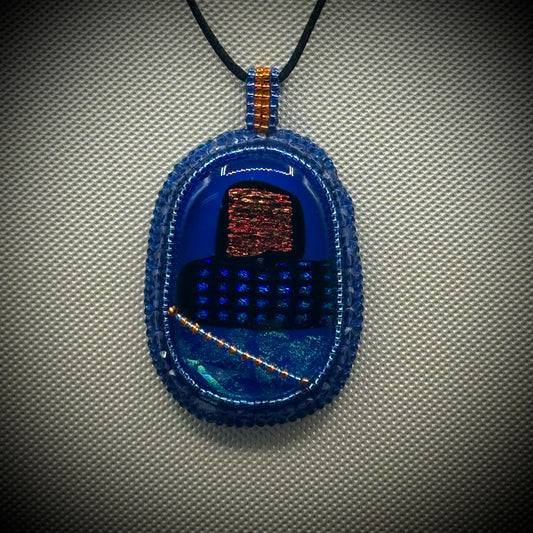 Bead, Leather & Dichroic Glass Artisan Made Pendant