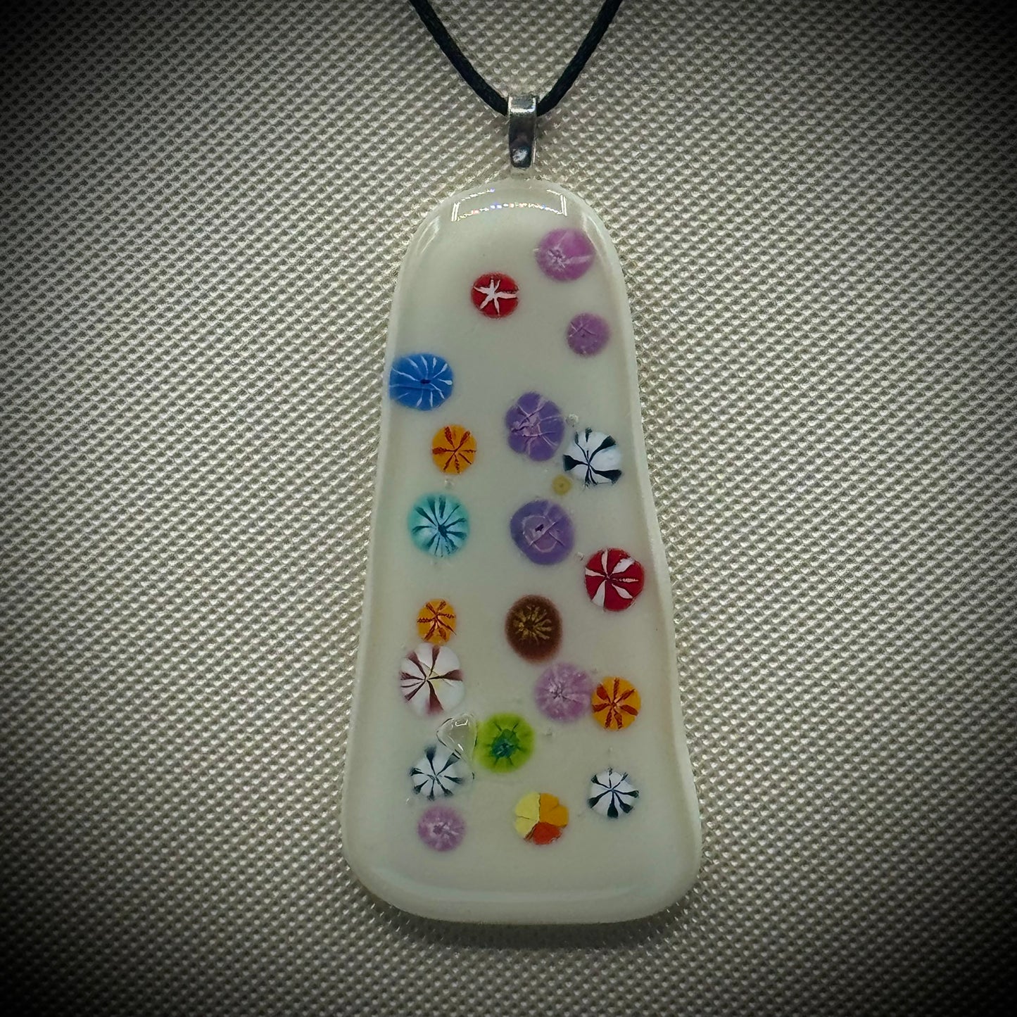 Artist Signed Dichroic Glass Pendant on Silk Cord #01