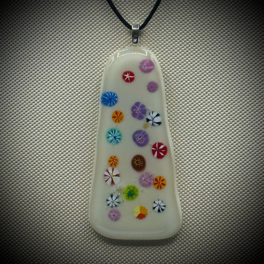 Artist Signed Dichroic Glass Pendant on Silk Cord #01