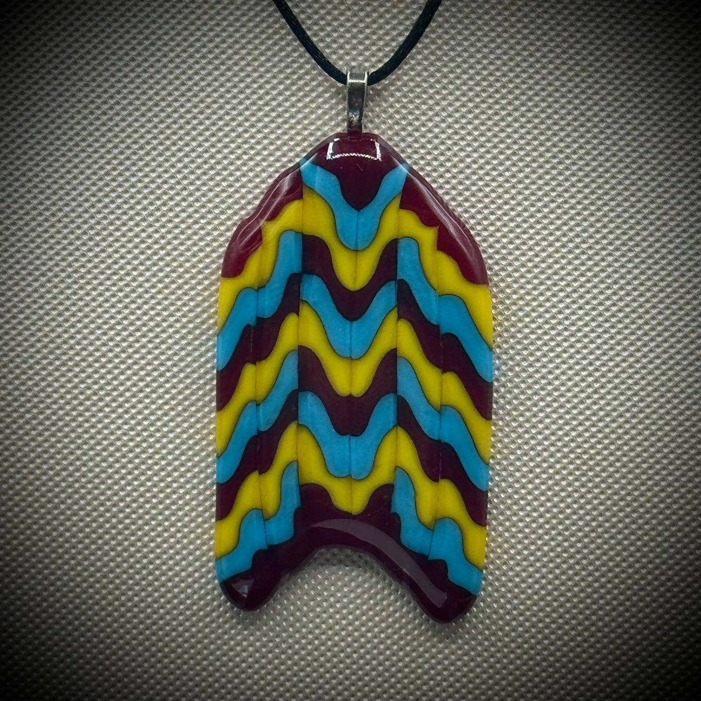 Artist Signed Dichroic Glass Pendant on Silk Cord #02