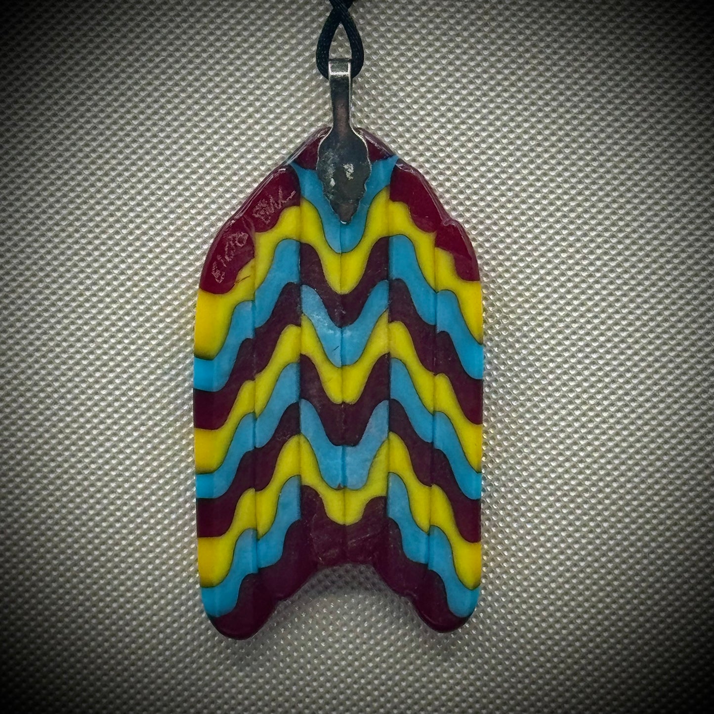 Artist Signed Dichroic Glass Pendant on Silk Cord #02