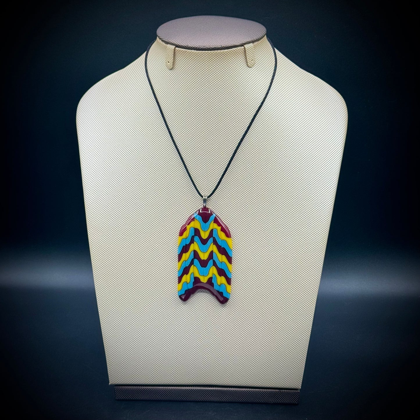 Artist Signed Dichroic Glass Pendant on Silk Cord #02