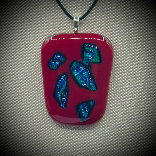 Artist Signed Dichroic Glass Pendant on Silk Cord #03