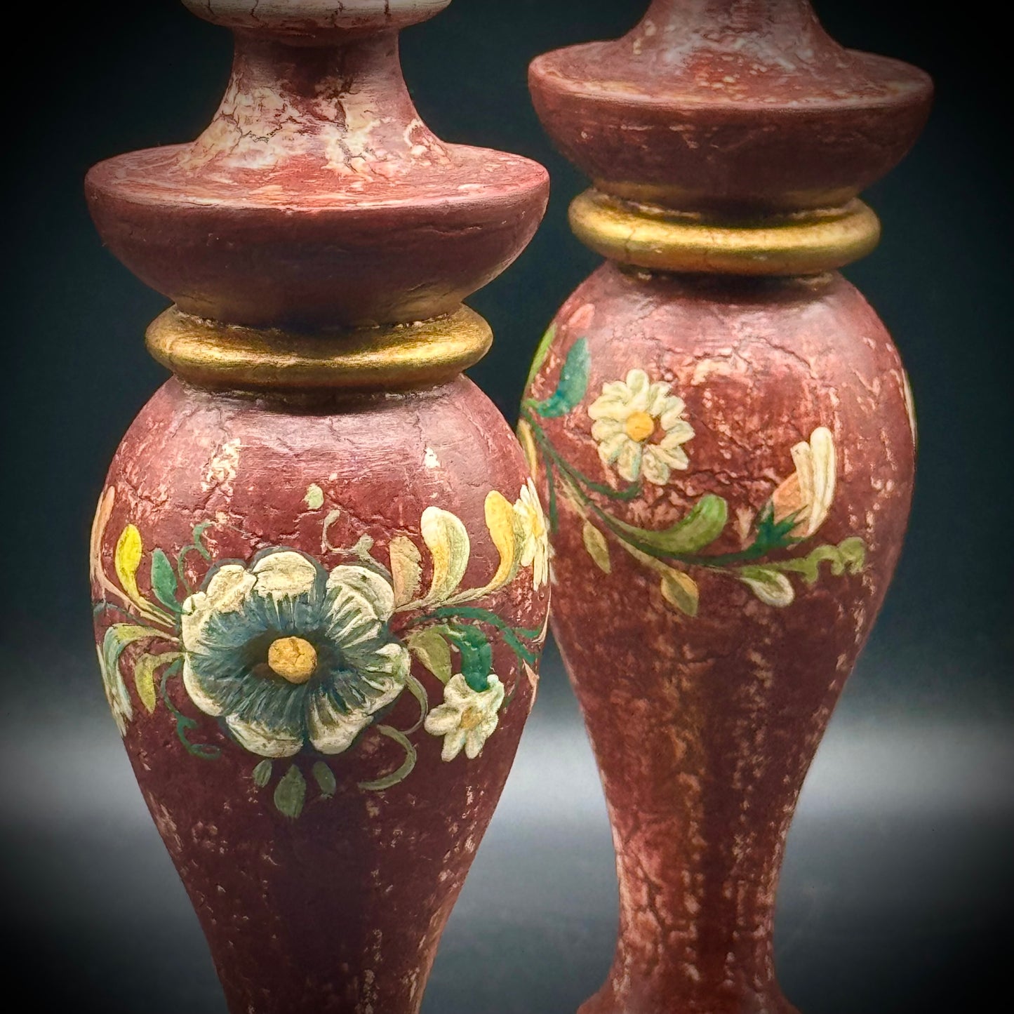 Pair of Painted Wood Candlesticks Made in Peru