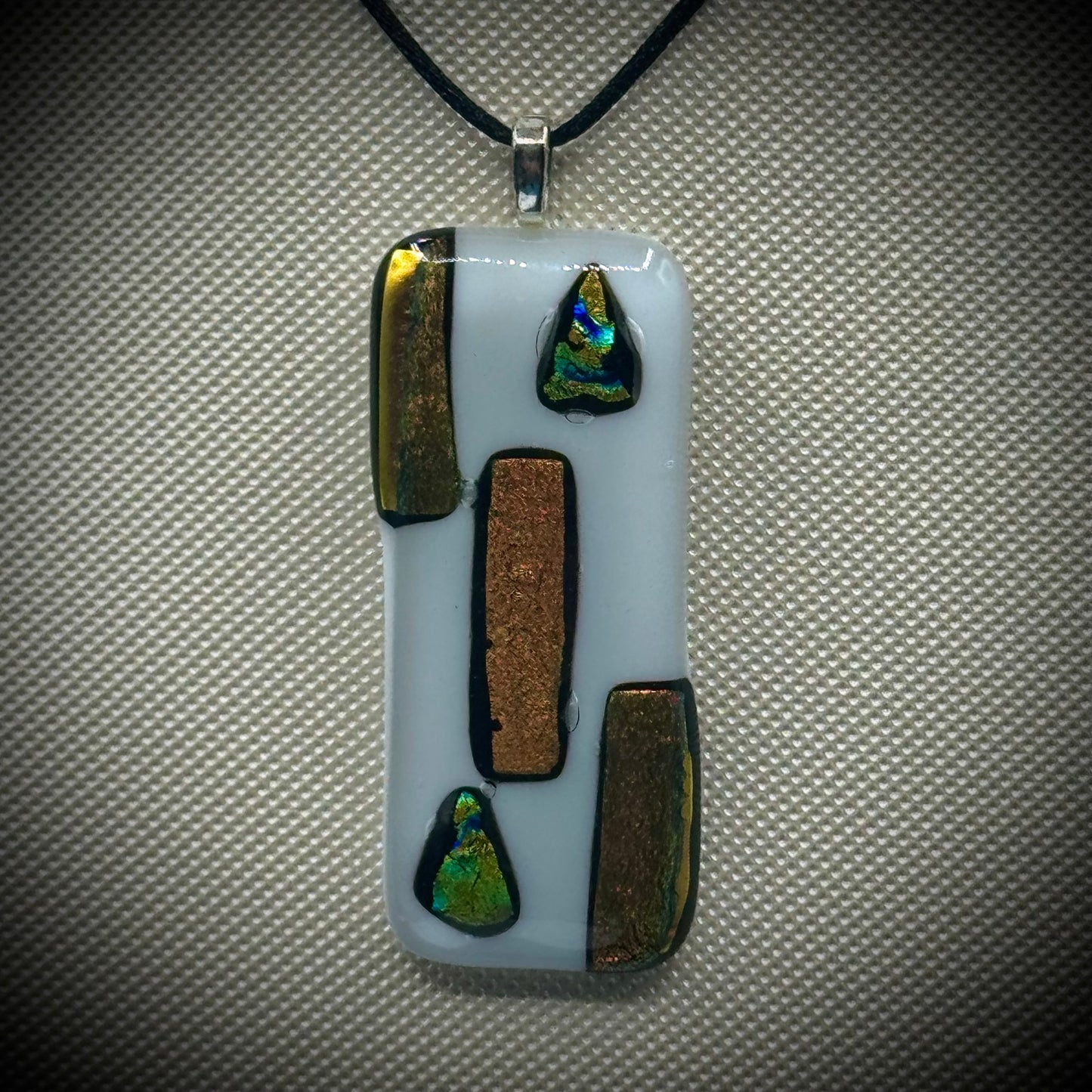 Artist Signed Dichroic Glass Pendant on Silk Cord #04