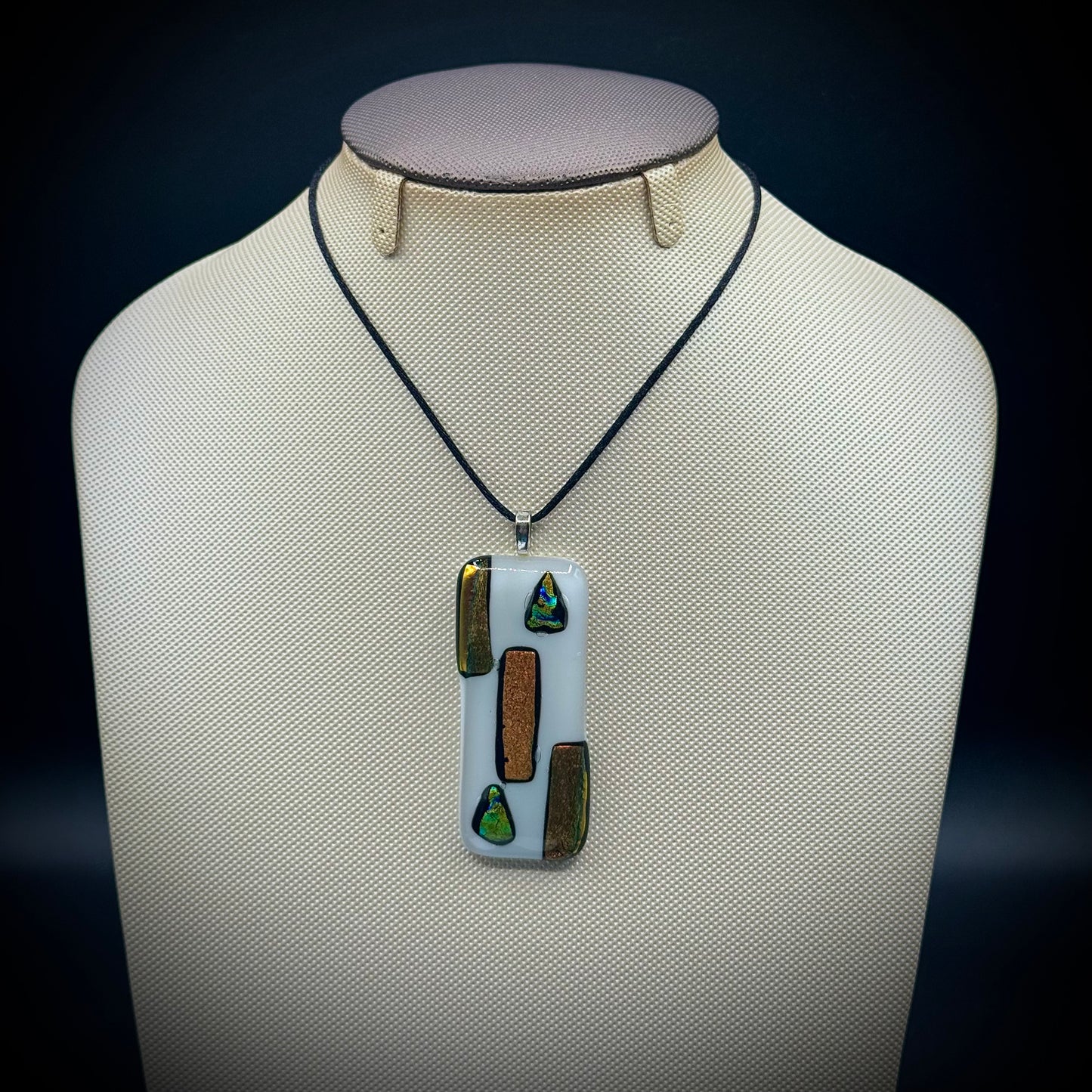 Artist Signed Dichroic Glass Pendant on Silk Cord #04