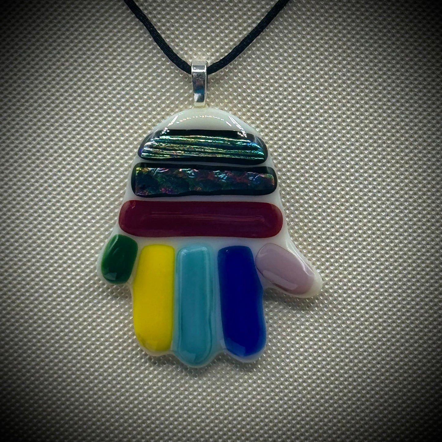 Artist Signed Dichroic Glass Pendant on Silk Cord #05