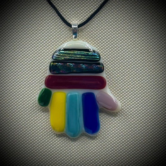 Artist Signed Dichroic Glass Pendant on Silk Cord #05