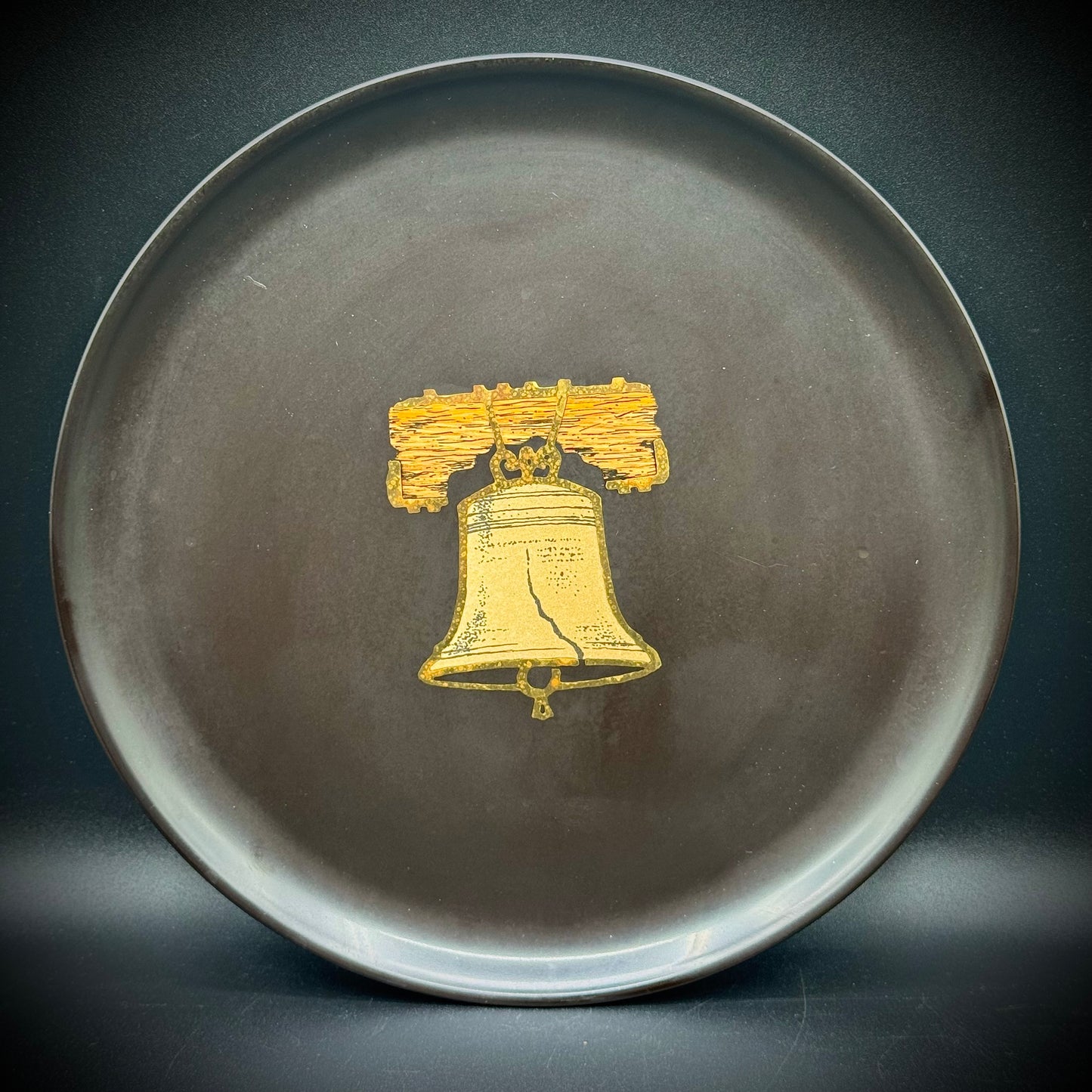 Vintage Couroc of Monterey Liberty Bell Motif Round Tray