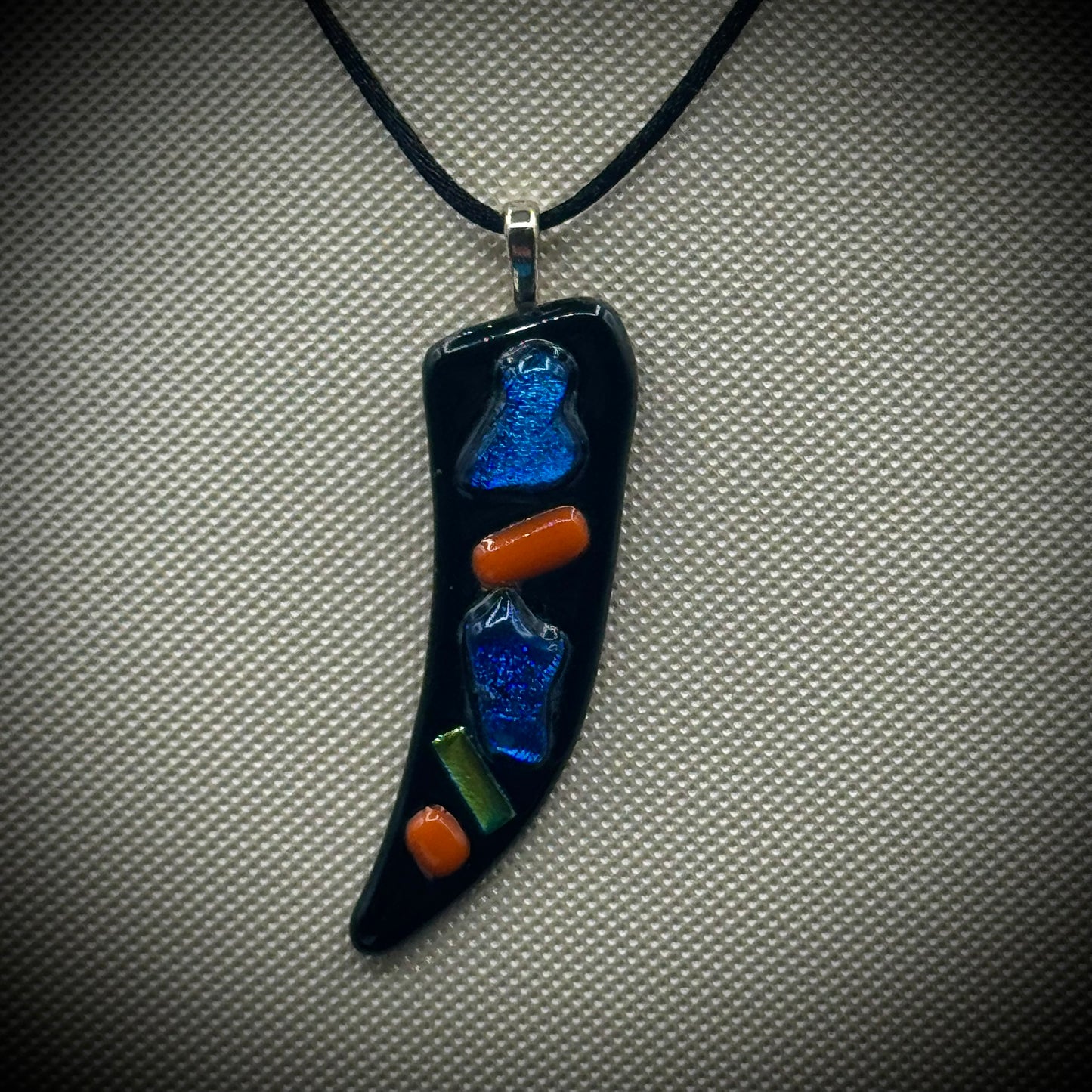 Artist Signed Dichroic Glass Pendant on Silk Cord #06