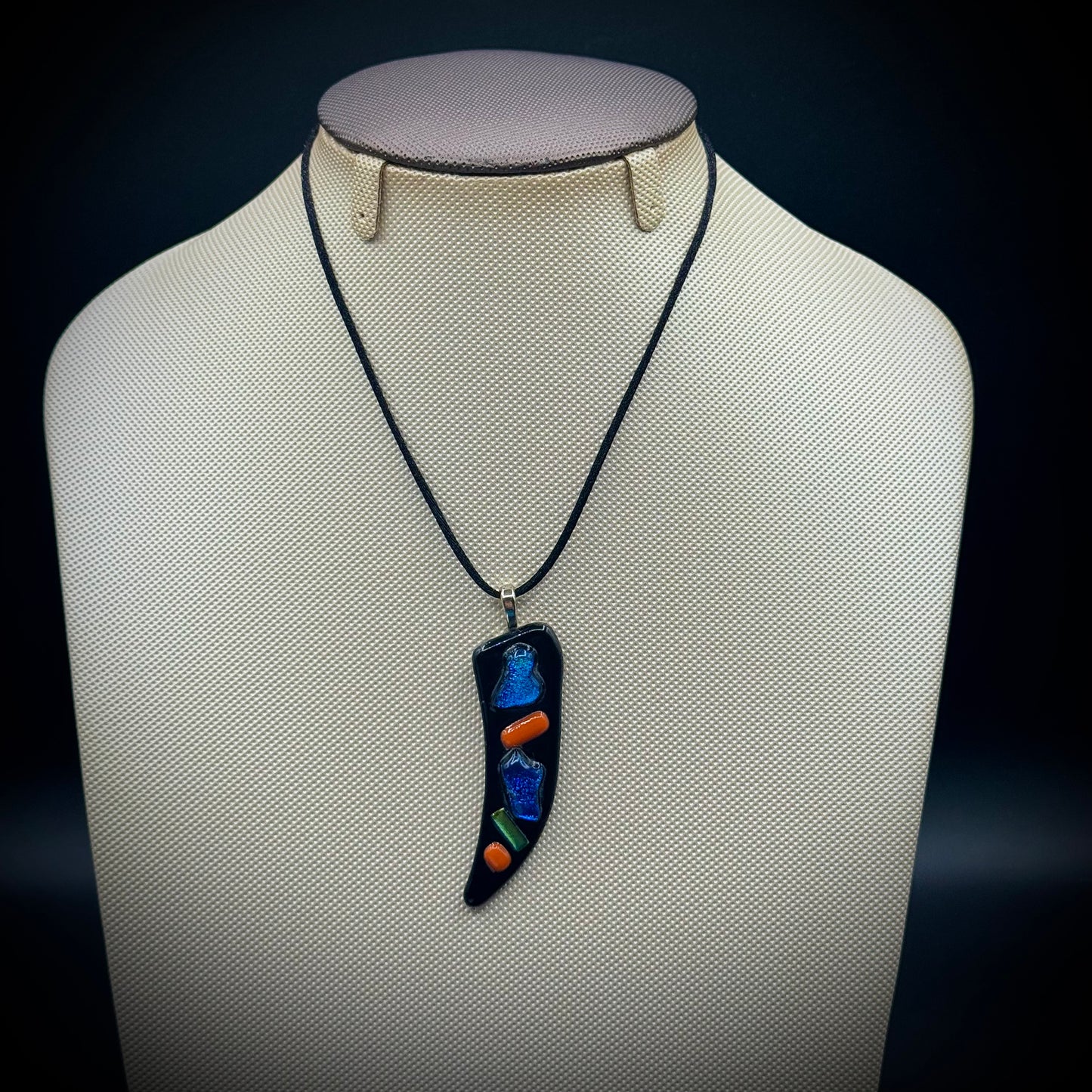 Artist Signed Dichroic Glass Pendant on Silk Cord #06