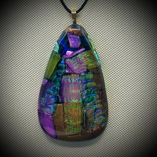 Artist Signed Dichroic Glass Pendant on Silk Cord #07