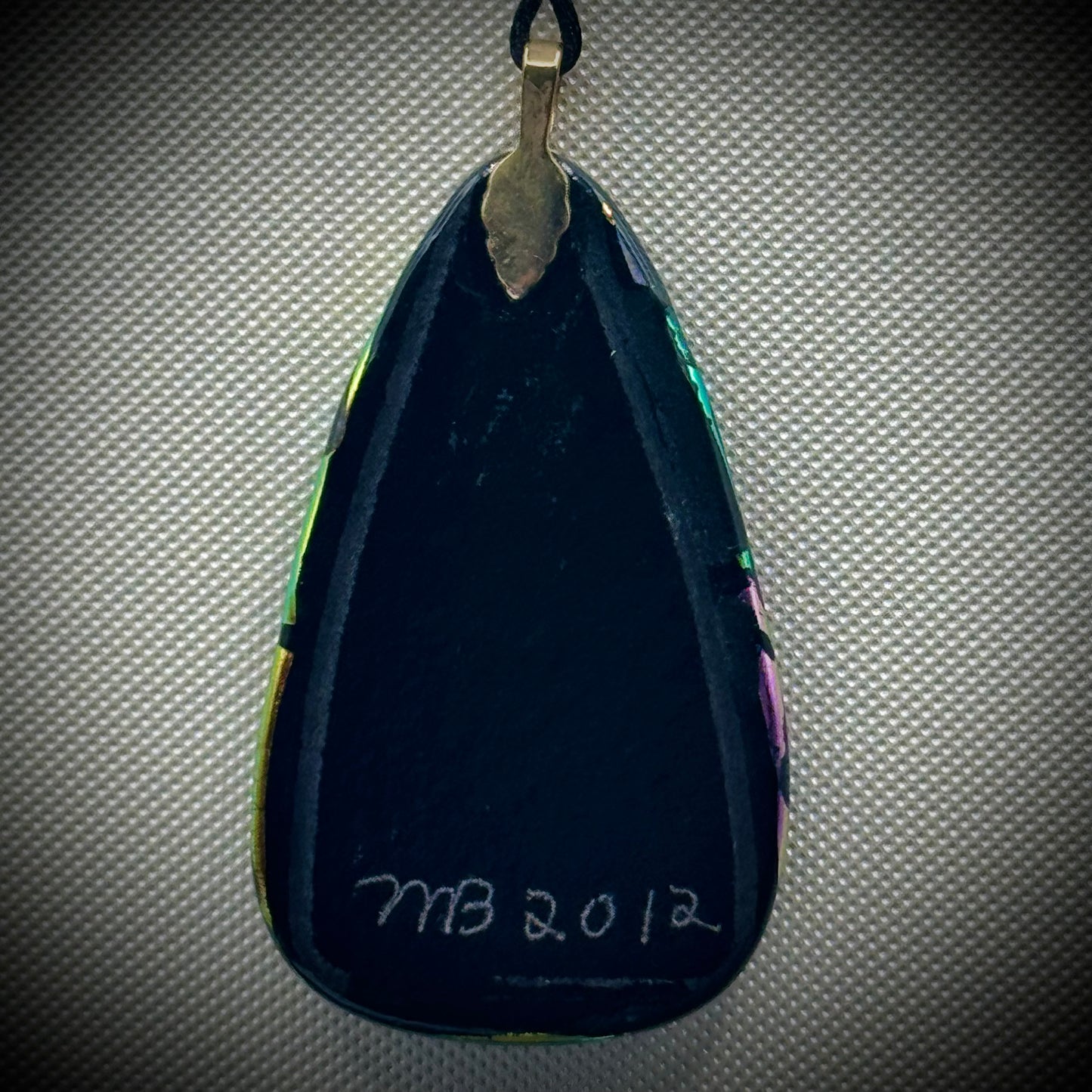 Artist Signed Dichroic Glass Pendant on Silk Cord #07