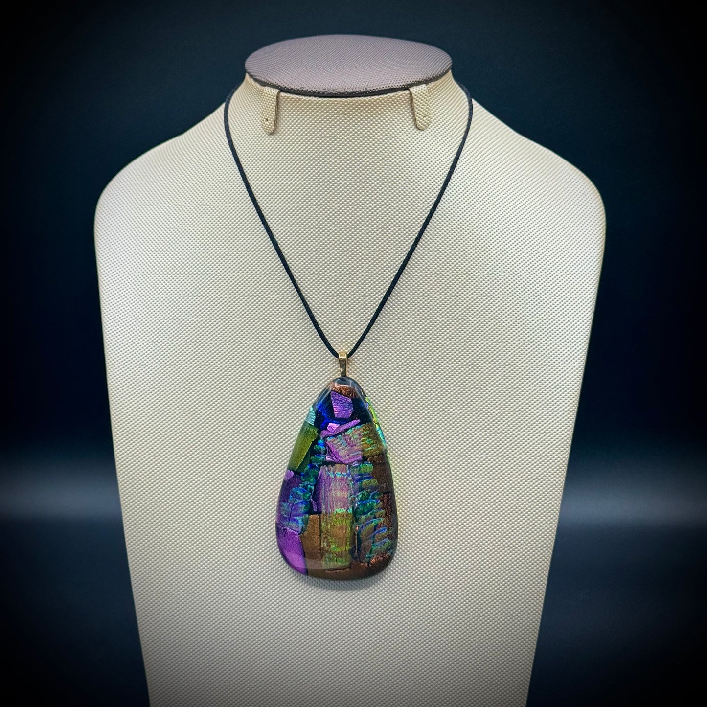 Artist Signed Dichroic Glass Pendant on Silk Cord #07