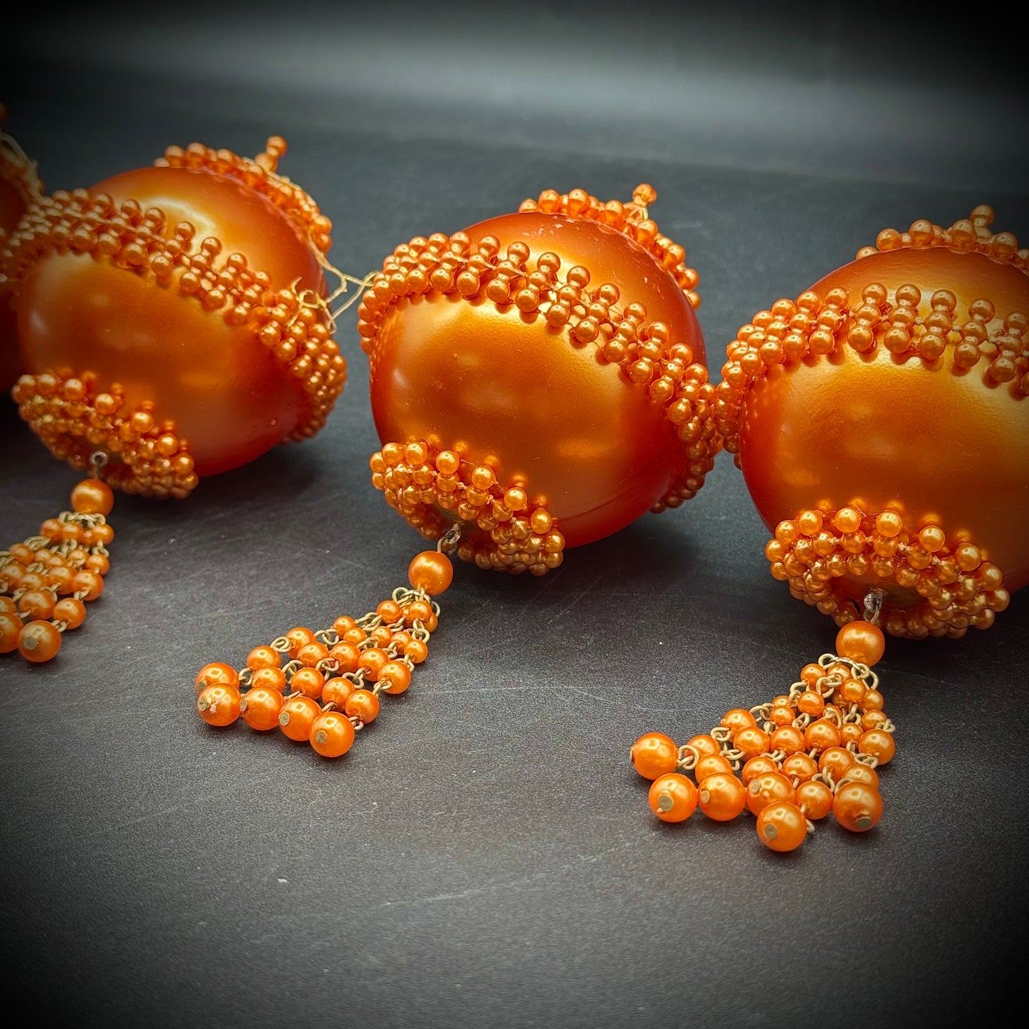 Set of 4 1960s Orange Ball Ornaments