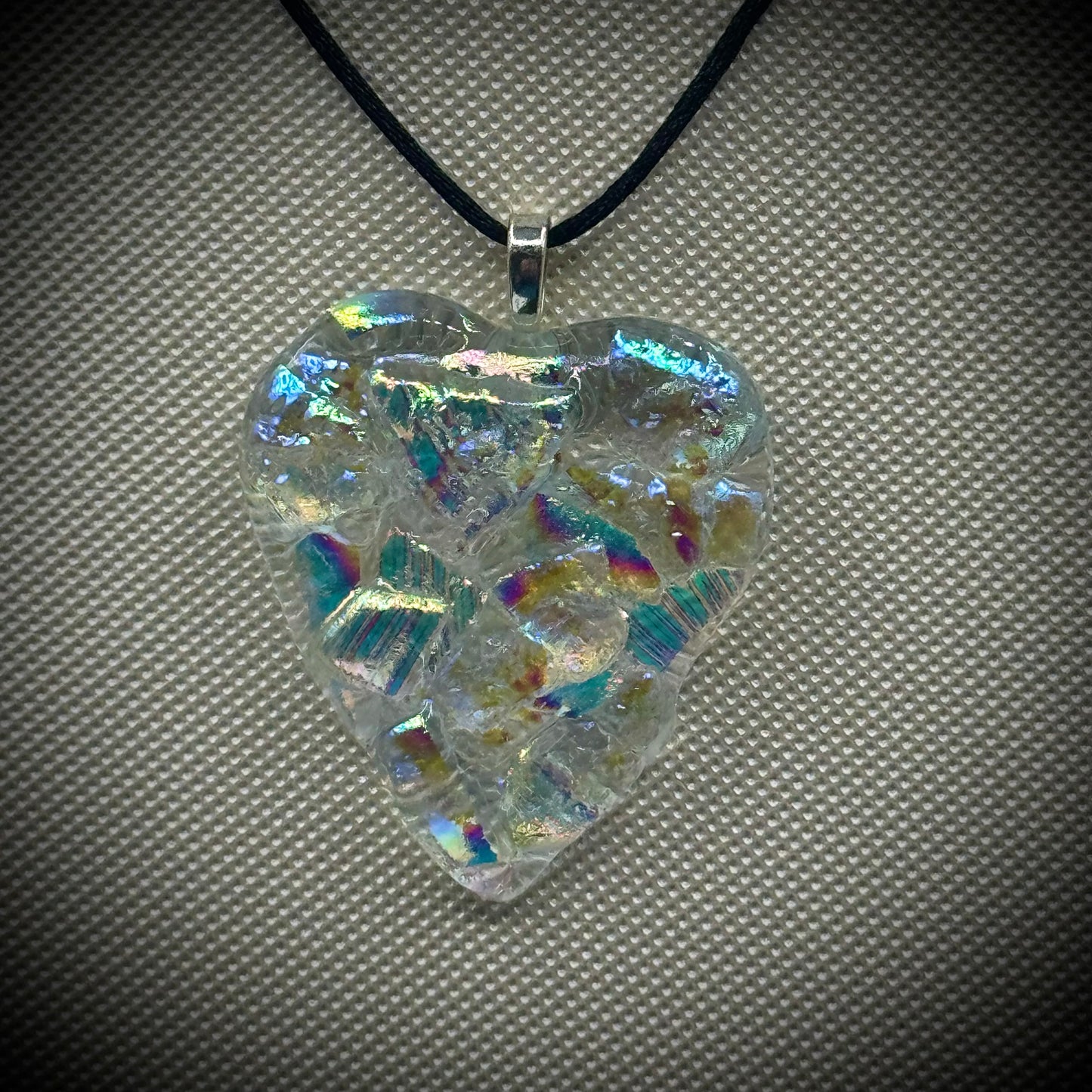 Artist Signed Dichroic Glass Pendant on Silk Cord #08