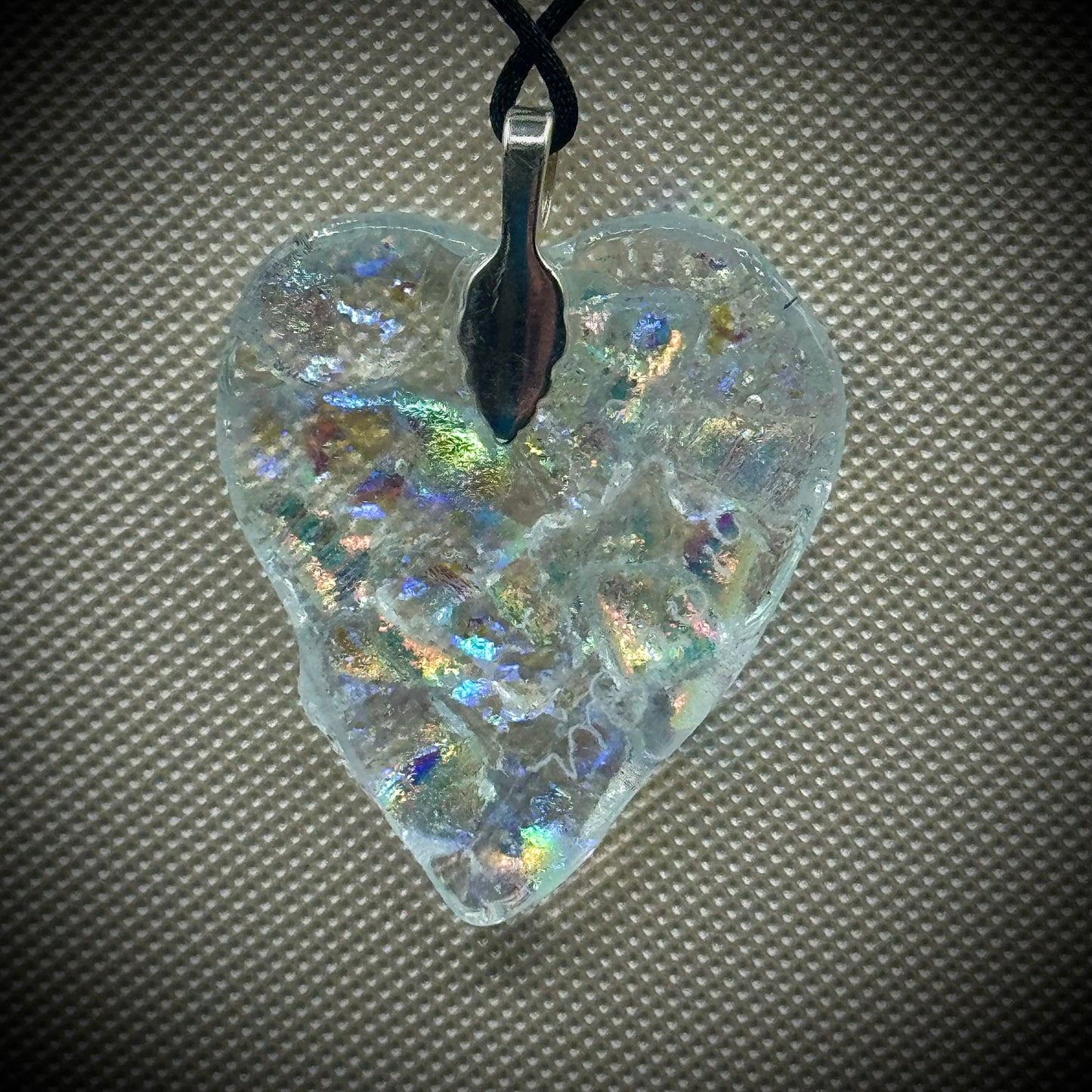 Artist Signed Dichroic Glass Pendant on Silk Cord #08