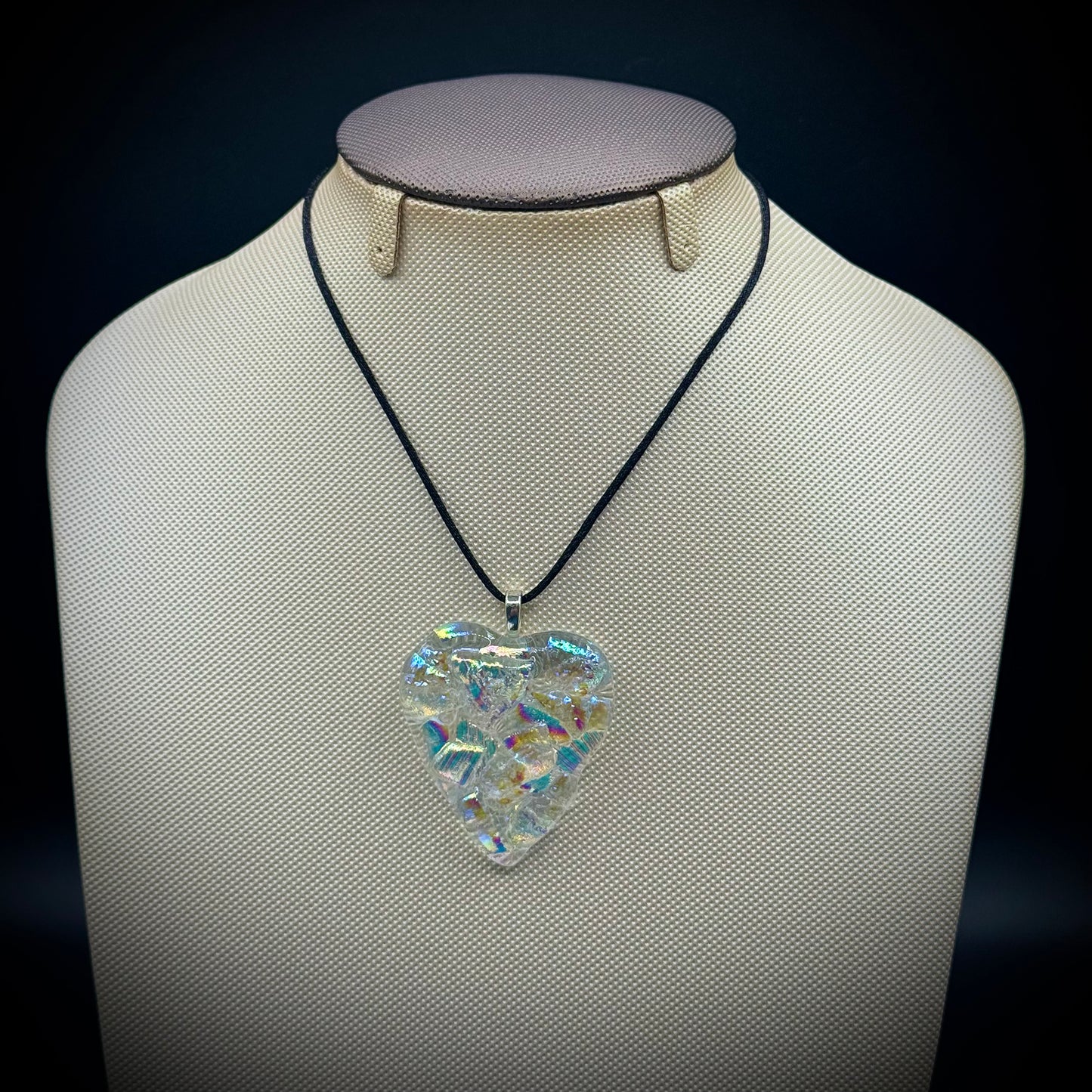 Artist Signed Dichroic Glass Pendant on Silk Cord #08