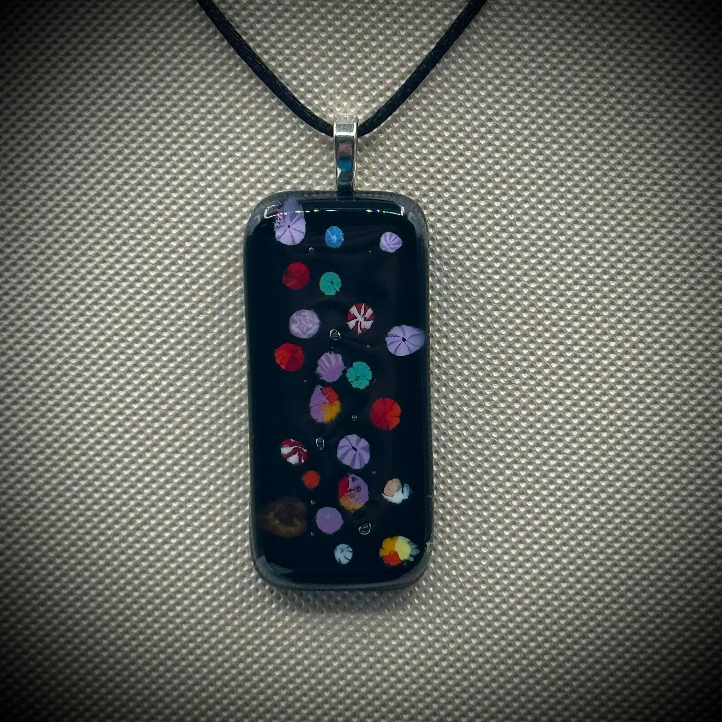 Artist Signed Dichroic Glass Pendant on Silk Cord #09