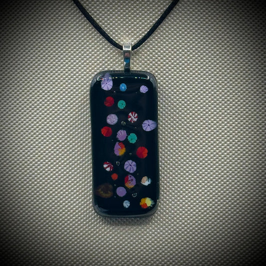 Artist Signed Dichroic Glass Pendant on Silk Cord #09