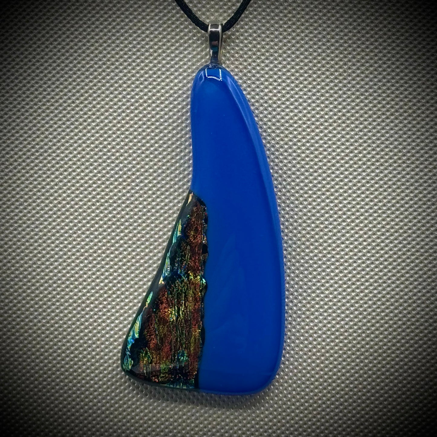Artist Signed Dichroic Glass Pendant on Silk Cord #10