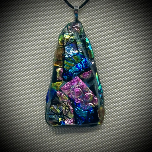 Artist Signed Dichroic Glass Pendant on Silk Cord #11