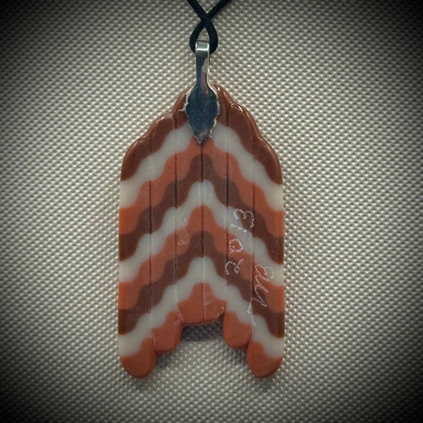 Artist Signed Dichroic Glass Pendant on Silk Cord #12