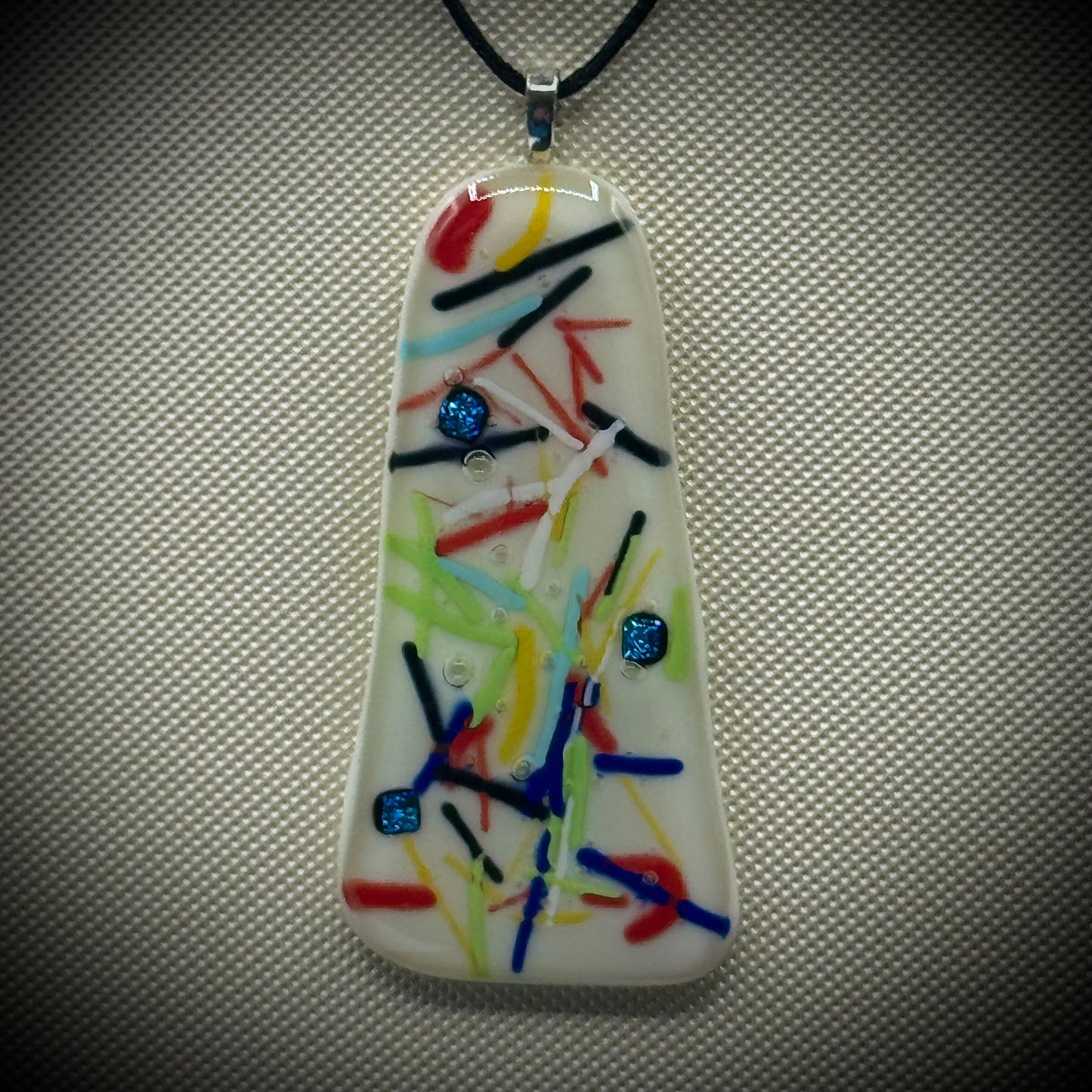 Artist Signed Dichroic Glass Pendant on Silk Cord #13