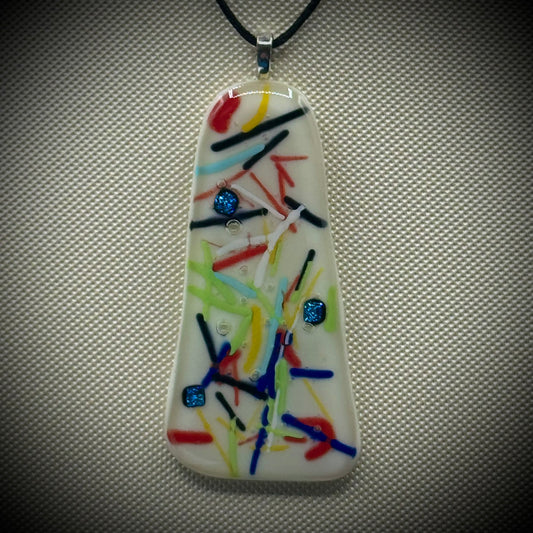 Artist Signed Dichroic Glass Pendant on Silk Cord #13