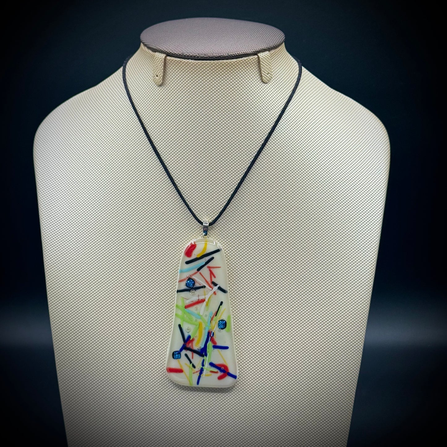 Artist Signed Dichroic Glass Pendant on Silk Cord #13