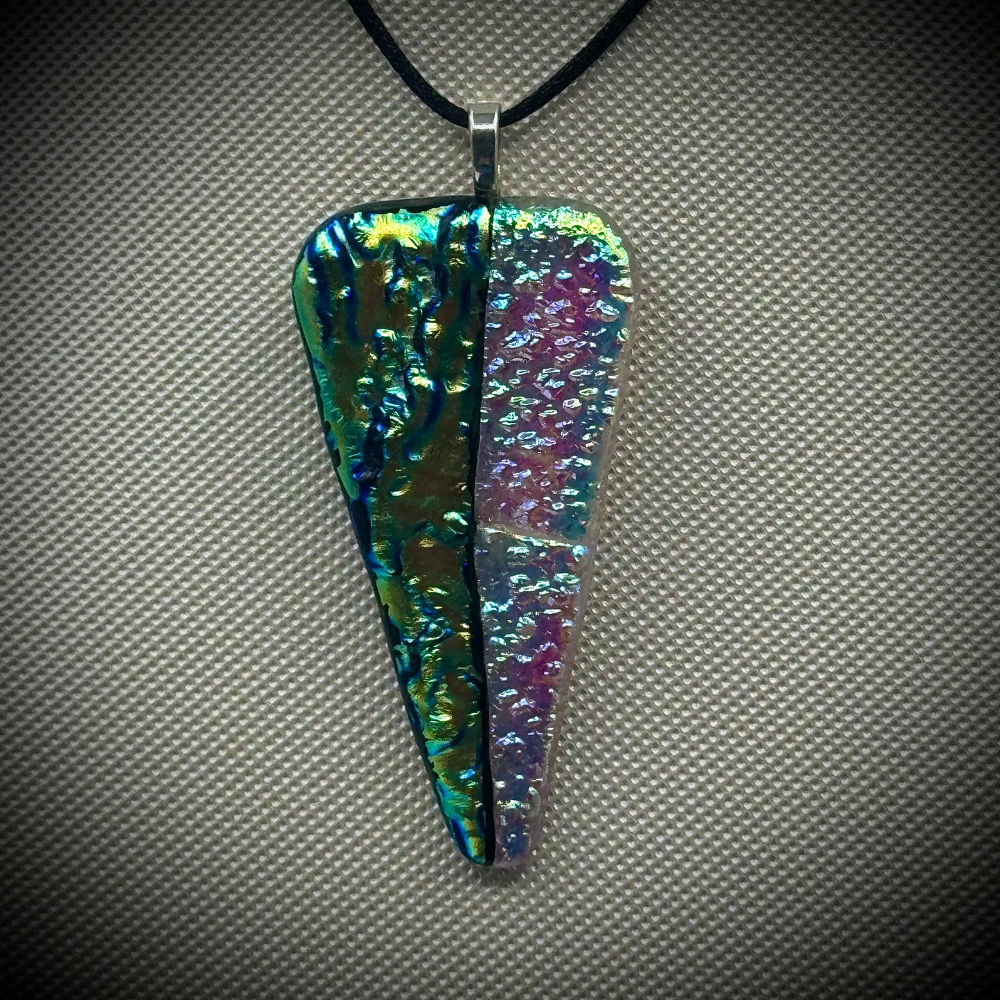 Artist Signed Dichroic Glass Pendant on Silk Cord #14