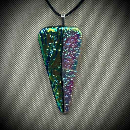 Artist Signed Dichroic Glass Pendant on Silk Cord #14