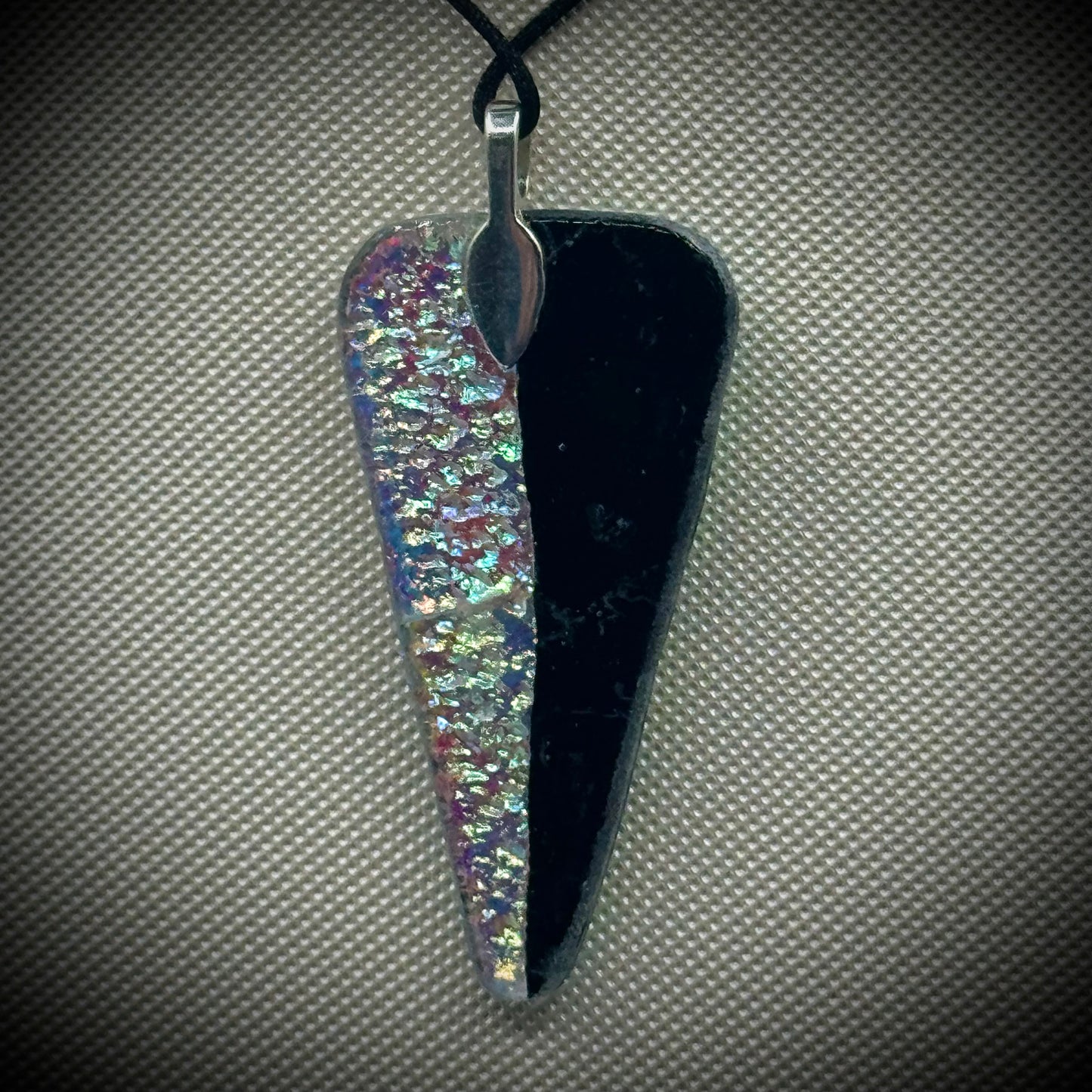 Artist Signed Dichroic Glass Pendant on Silk Cord #14