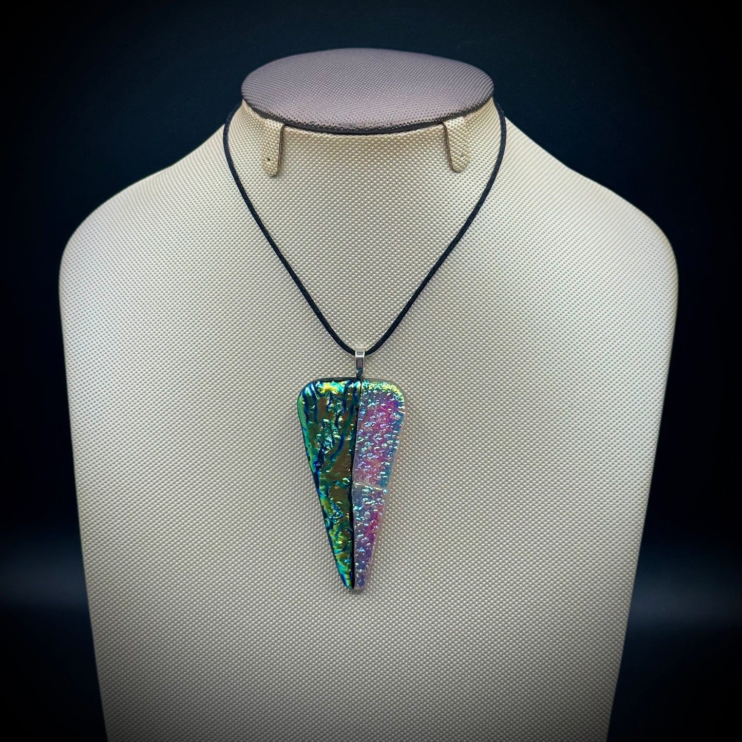 Artist Signed Dichroic Glass Pendant on Silk Cord #14